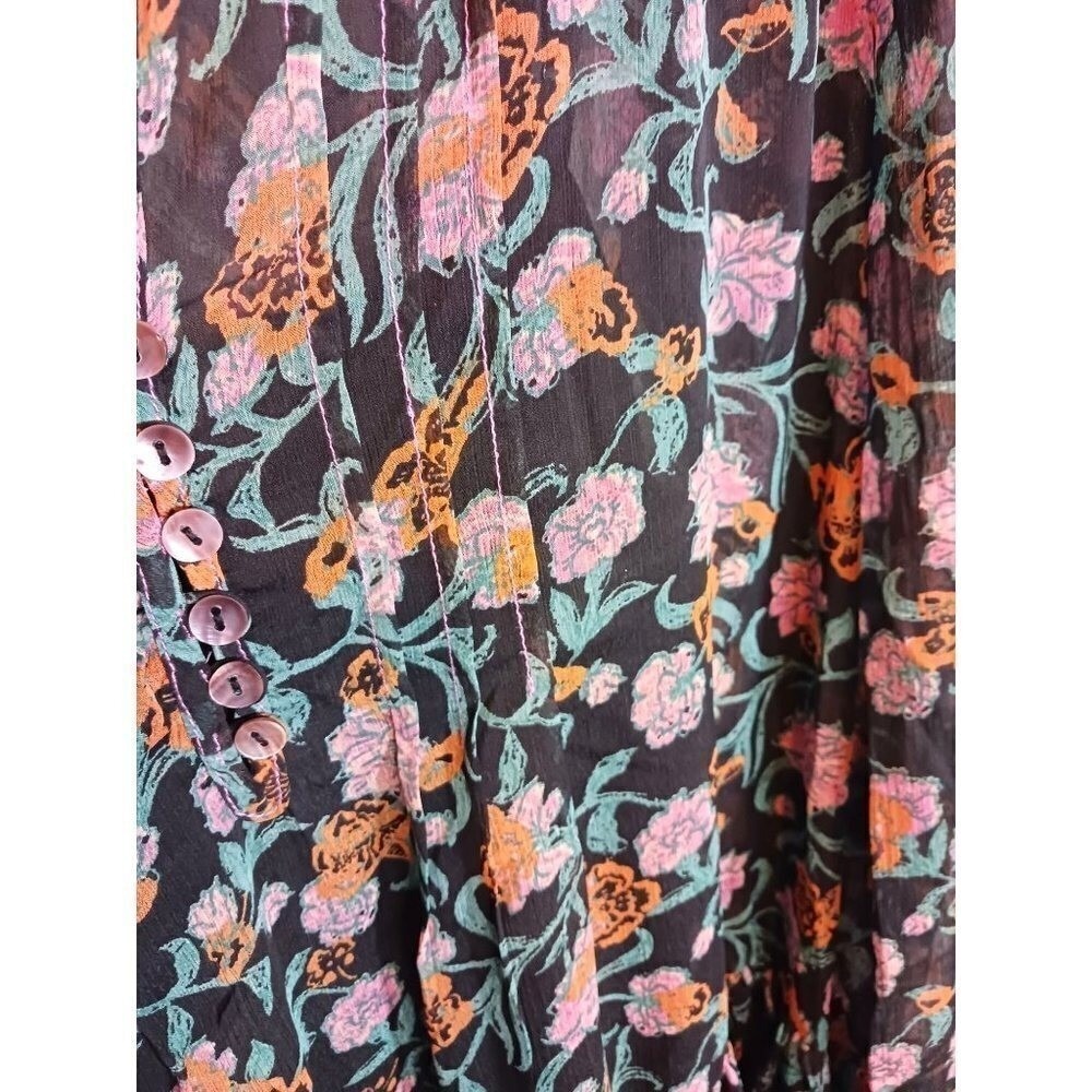 Free People See It Through Floral Boho Maxi Long Sleeve Western Dress Size L NWT - Picture 3 of 4